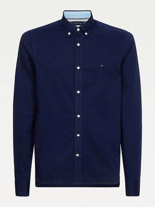 Blue Tommy Hilfiger Organic Cotton Twill Slim Fit Men\'s Shirts | TH926TWQ