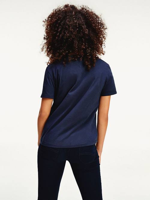 Blue Tommy Hilfiger Organic Cotton V-Neck Slim Fit Women's T Shirts | TH192PCG