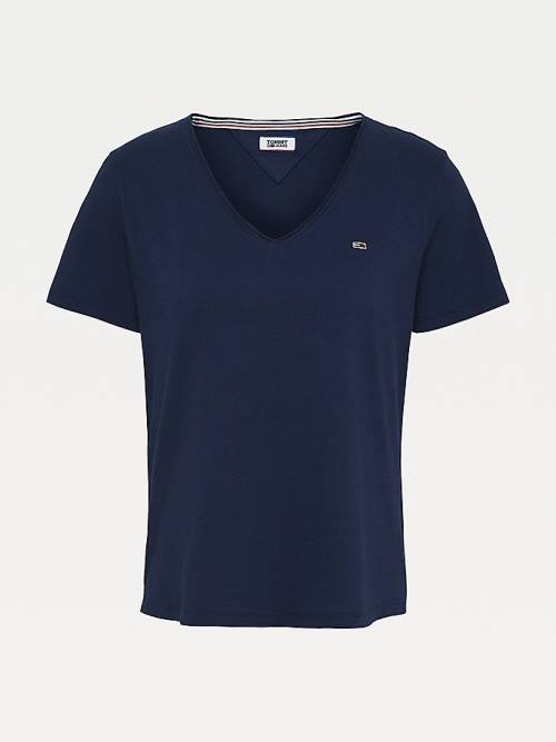 Blue Tommy Hilfiger Organic Cotton V-Neck Slim Fit Women's T Shirts | TH192PCG