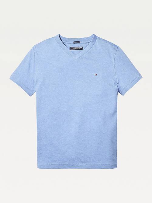 Blue Tommy Hilfiger Organic Cotton V-Neck Boys\' T Shirts | TH409OKT