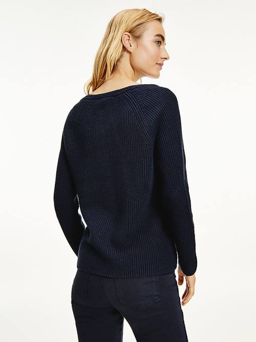 Blue Tommy Hilfiger Organic Cotton V-Neck Jumper Women's Sweaters | TH431BUR