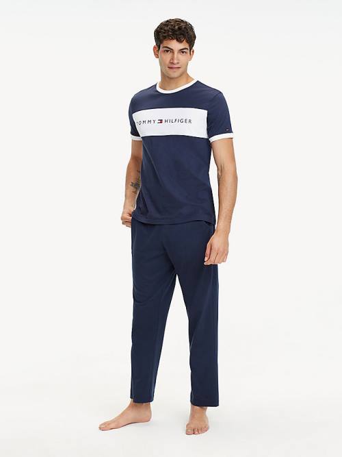 Blue Tommy Hilfiger Original Colour-Blocked Logo Men's Pyjamas | TH375HAL