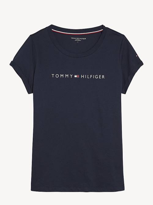 Blue Tommy Hilfiger Original Logo Turn-Back Cuff Women's T Shirts | TH893JNI