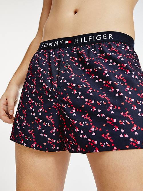 Blue Tommy Hilfiger Original Logo Waistband Print Boxer Shorts Men's Underwear | TH964EQN