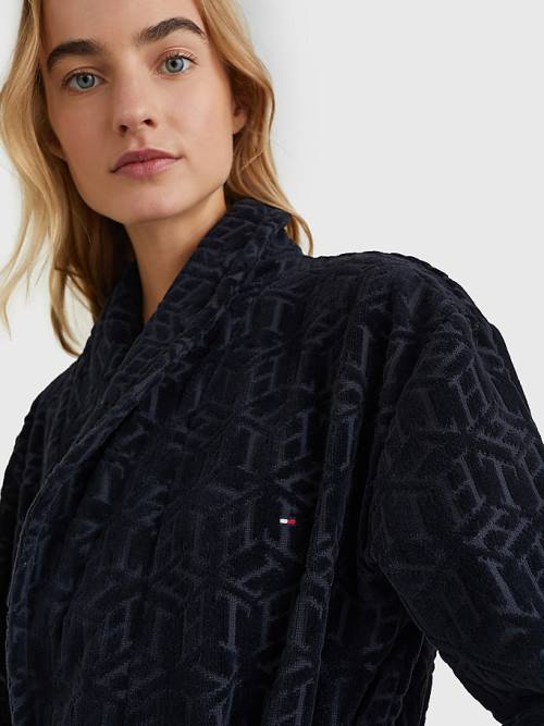 Blue Tommy Hilfiger Original Monogram Bathrobe Women's Pyjamas | TH642SYL