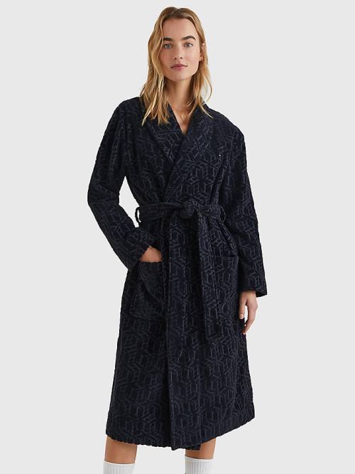 Blue Tommy Hilfiger Original Monogram Bathrobe Women\'s Pyjamas | TH642SYL