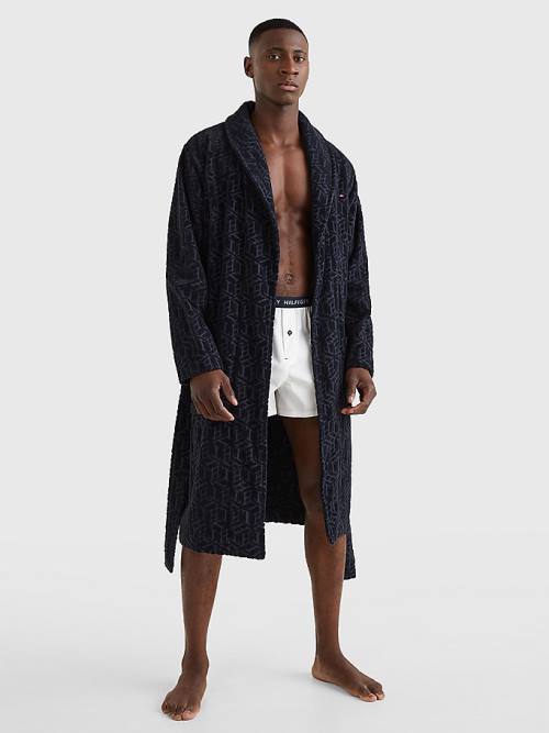 Blue Tommy Hilfiger Original Towelling Monogram Bathrobe Men's Pyjamas | TH128RUL