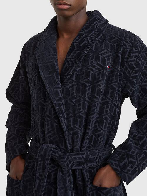 Blue Tommy Hilfiger Original Towelling Monogram Bathrobe Men's Pyjamas | TH128RUL