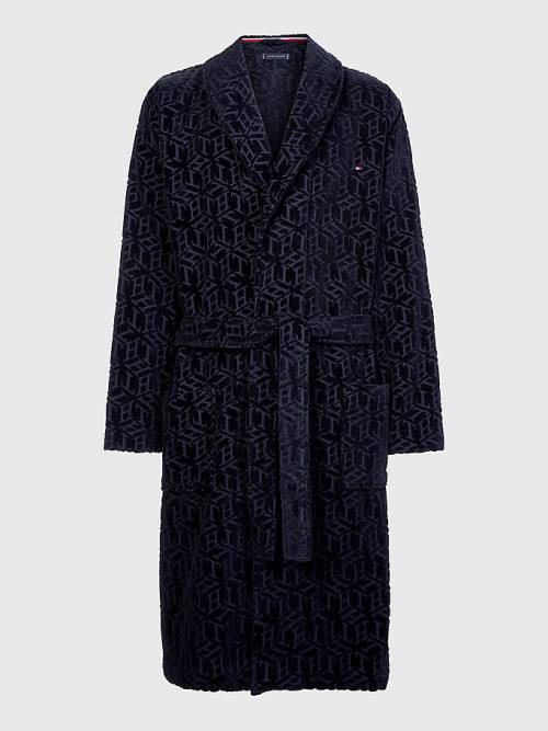 Blue Tommy Hilfiger Original Towelling Monogram Bathrobe Men's Pyjamas | TH128RUL