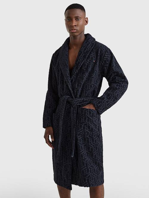 Blue Tommy Hilfiger Original Towelling Monogram Bathrobe Men\'s Pyjamas | TH128RUL