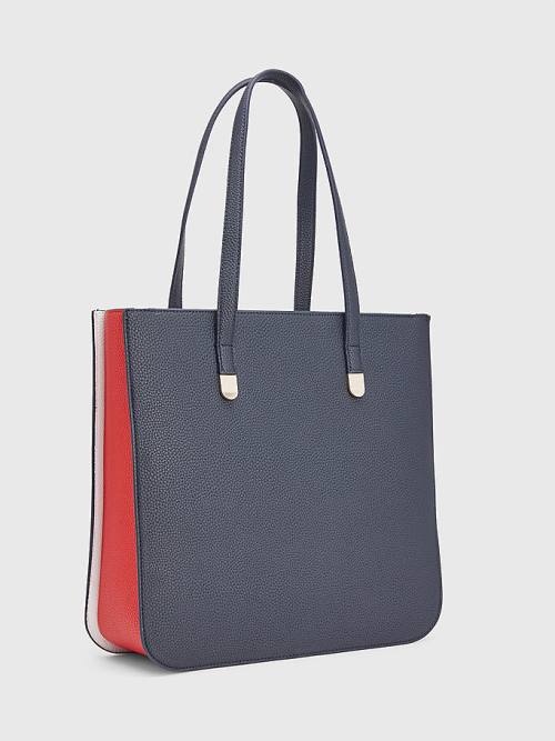 Blue Tommy Hilfiger Pebble Grain Signature Tote Women's Bags | TH728SZB