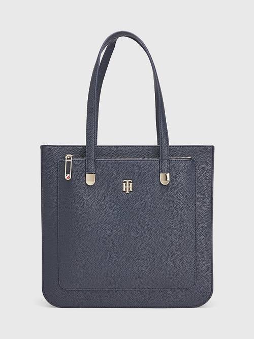 Blue Tommy Hilfiger Pebble Grain Signature Tote Women\'s Bags | TH728SZB