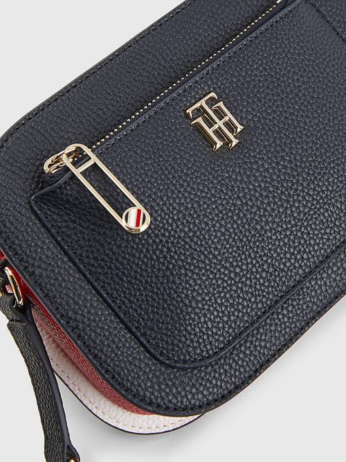 Blue Tommy Hilfiger Pebble Grain Signature Camera Women's Bags | TH765QBZ