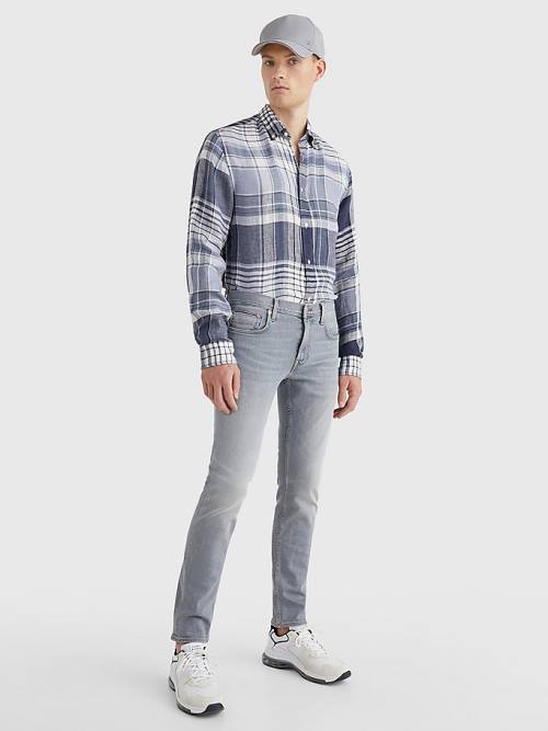 Blue Tommy Hilfiger Pigment Dyed Check Linen Men's Shirts | TH158OMI