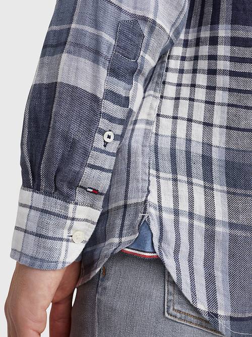 Blue Tommy Hilfiger Pigment Dyed Check Linen Men's Shirts | TH158OMI