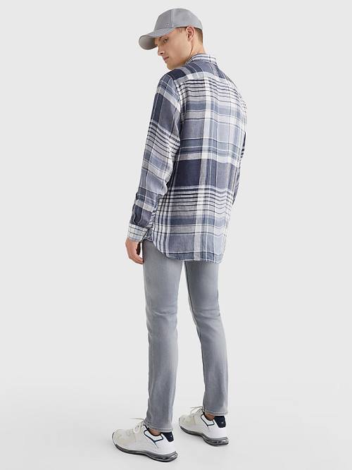 Blue Tommy Hilfiger Pigment Dyed Check Linen Men's Shirts | TH158OMI