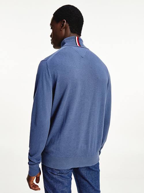 Blue Tommy Hilfiger Pima Cotton Cashmere Roll Neck Jumper Men's Sweaters | TH174KPD