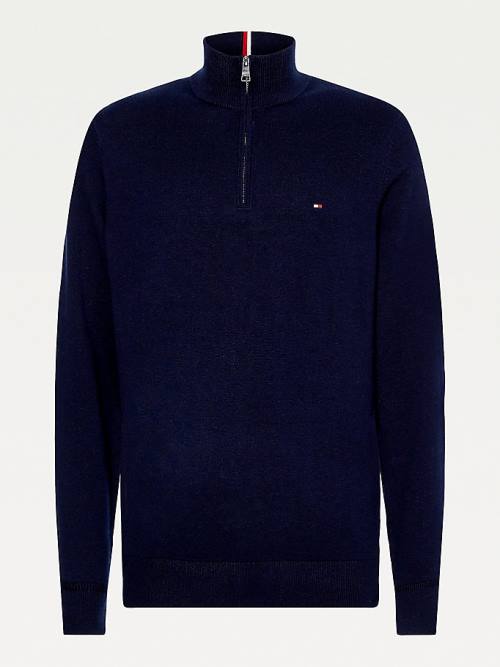 Blue Tommy Hilfiger Pima Cotton Cashmere Half Zip Jumper Men's Sweaters | TH183YTA