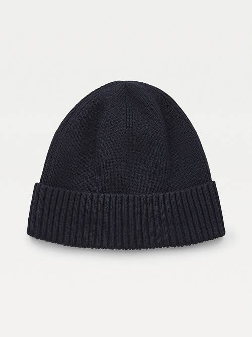 Blue Tommy Hilfiger Pima Cotton Cashmere Cuffed Beanie Men's Hats | TH239WYC