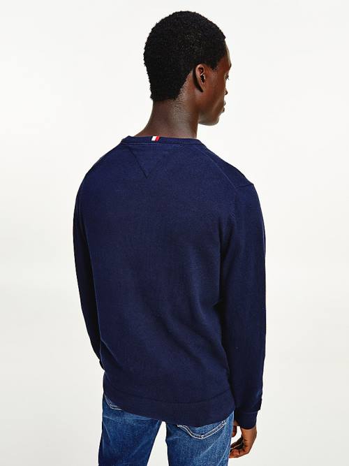 Blue Tommy Hilfiger Pima Cotton Cashmere V-Neck Jumper Men's Sweaters | TH964SCR