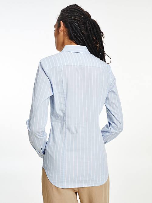 Blue Tommy Hilfiger Pinstripe Slim Fit Women's Shirts | TH078UYC