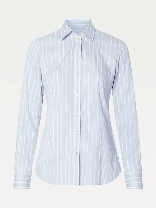 Blue Tommy Hilfiger Pinstripe Slim Fit Women's Shirts | TH078UYC