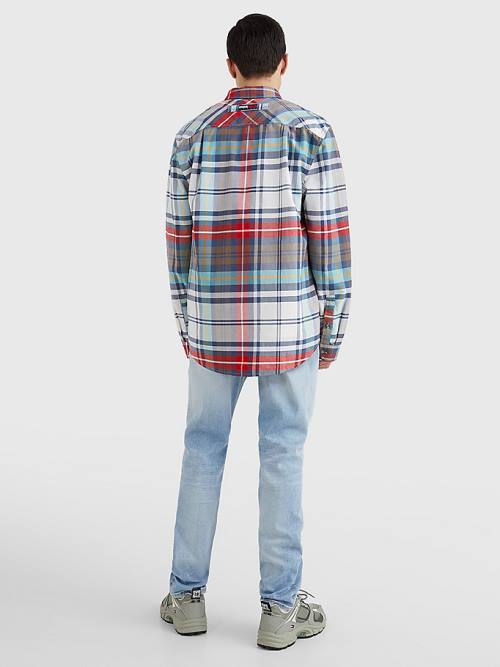 Blue Tommy Hilfiger Plaid Check Organic Oxford Cotton Men's Shirts | TH815TXQ