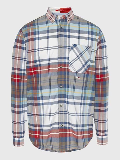 Blue Tommy Hilfiger Plaid Check Organic Oxford Cotton Men's Shirts | TH815TXQ