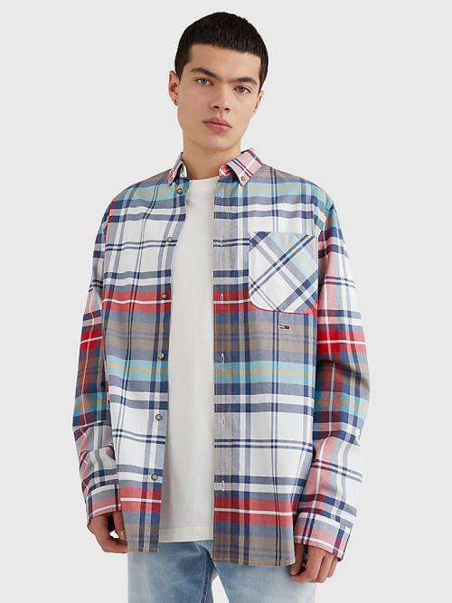 Blue Tommy Hilfiger Plaid Check Organic Oxford Cotton Men\'s Shirts | TH815TXQ