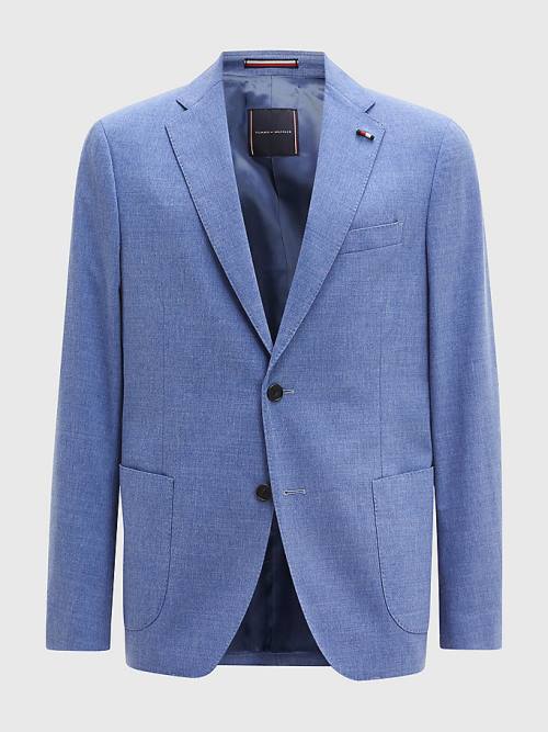 Blue Tommy Hilfiger Plain Weave Slim Fit Men's Blazers | TH740WDR