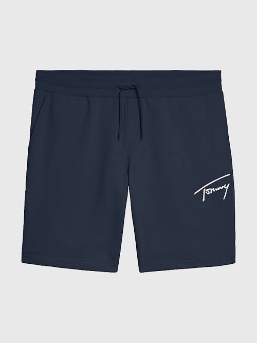 Blue Tommy Hilfiger Plus Fleece Signature Men\'s Shorts | TH251EUJ