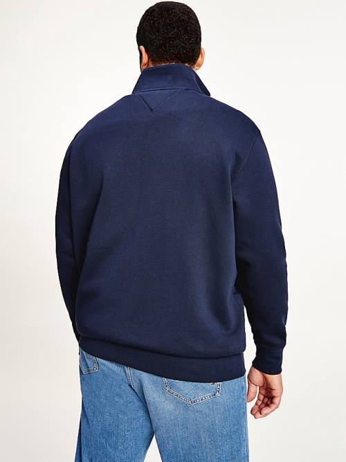 Blue Tommy Hilfiger Plus Flex Fleece Logo Zip-Thru Men's Sweatshirts | TH934NAI