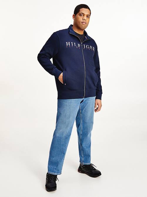 Blue Tommy Hilfiger Plus Flex Fleece Logo Zip-Thru Men\'s Sweatshirts | TH934NAI