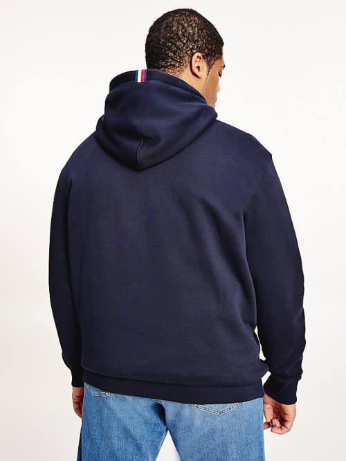 Blue Tommy Hilfiger Plus Icons Logo Embroidery Relaxed Fit Men's Hoodie | TH758OYM