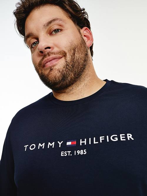 Blue Tommy Hilfiger Plus Organic Cotton Logo Men's T Shirts | TH403DPG