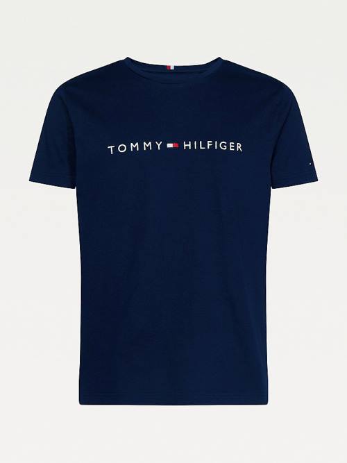 Blue Tommy Hilfiger Plus Organic Cotton Logo Men's T Shirts | TH403DPG