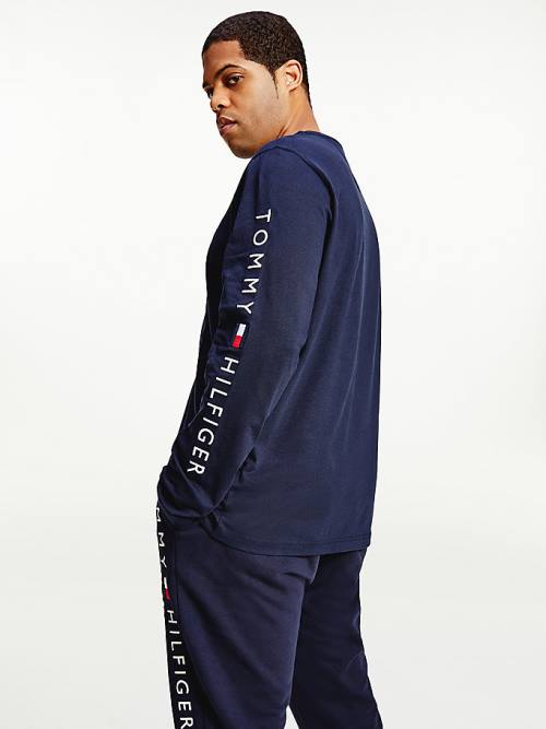 Blue Tommy Hilfiger Plus Organic Jersey Logo Long Sleeve Men's T Shirts | TH197LKZ