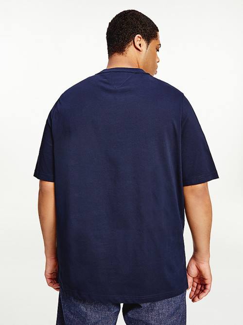 Blue Tommy Hilfiger Plus Signature Split Logo Men's T Shirts | TH923OWH