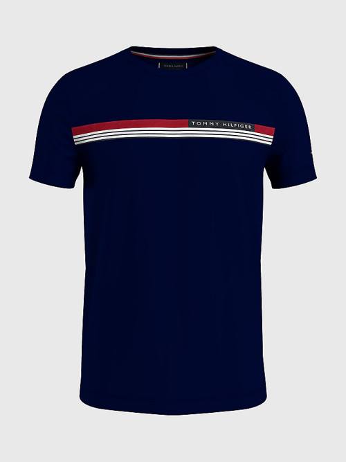 Blue Tommy Hilfiger Plus Signature Tape Men\'s T Shirts | TH519ANT