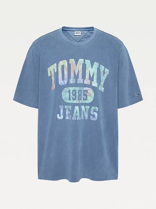 Blue Tommy Hilfiger Plus Tie-Dye Logo Men's T Shirts | TH024NMC