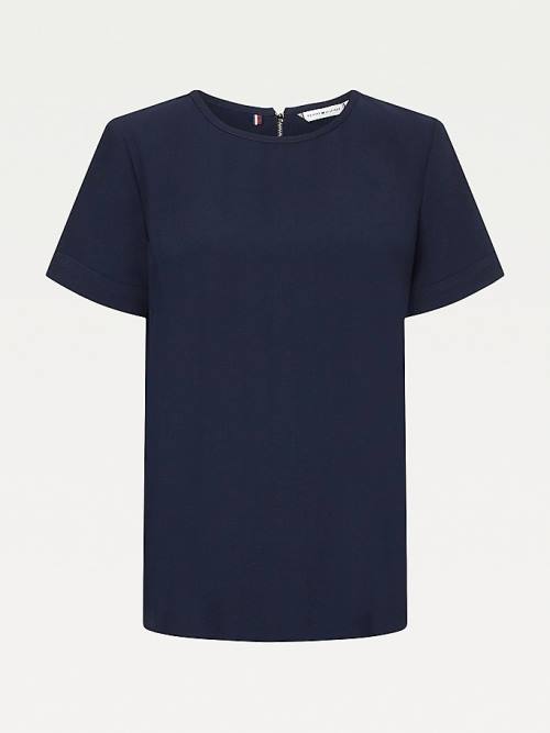 Blue Tommy Hilfiger Popover Relaxed Fit Crepe Women's Shirts | TH314JYH