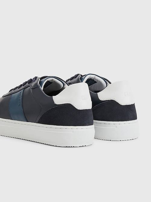 Blue Tommy Hilfiger Premium Leather Cupsole Men's Sneakers | TH480BCZ