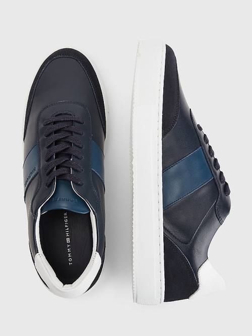 Blue Tommy Hilfiger Premium Leather Cupsole Men's Sneakers | TH480BCZ