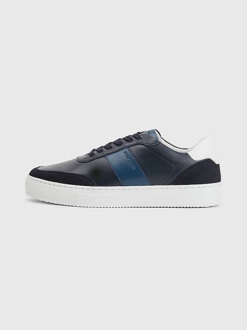 Blue Tommy Hilfiger Premium Leather Cupsole Men's Sneakers | TH480BCZ