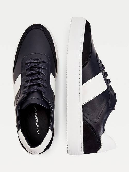 Blue Tommy Hilfiger Premium Leather Suede Cupsole Men's Sneakers | TH804AVC