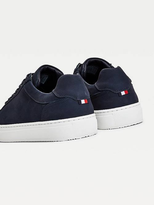 Blue Tommy Hilfiger Premium Nubuck Leather Cupsole Men's Sneakers | TH654RXJ