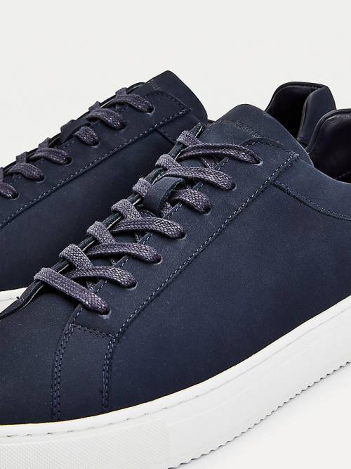 Blue Tommy Hilfiger Premium Nubuck Leather Cupsole Men's Sneakers | TH654RXJ