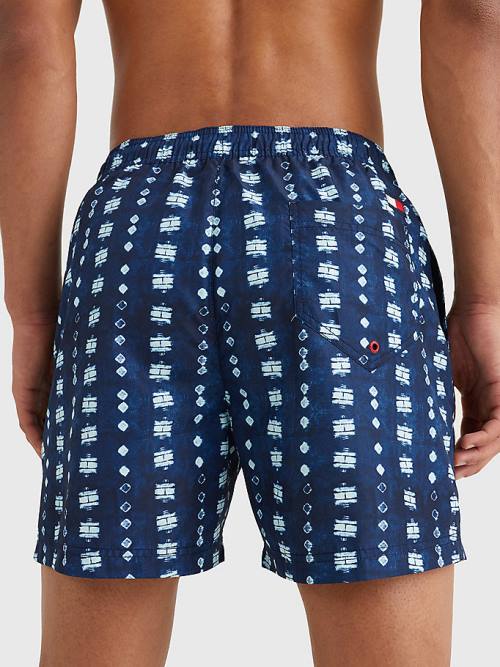 Blue Tommy Hilfiger Print Drawstring Mid Length Shorts Men's Swimwear | TH607EYU