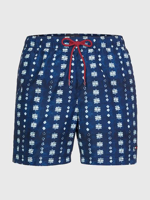 Blue Tommy Hilfiger Print Drawstring Mid Length Shorts Men's Swimwear | TH607EYU