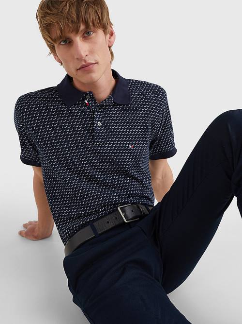 Blue Tommy Hilfiger Print Regular Fit Men's Polo Shirts | TH862WPS